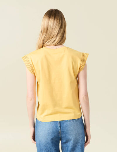 T-shirt manches courtes jaune moutarde femme