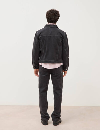 Veste droite en coton col classique denim noir homme