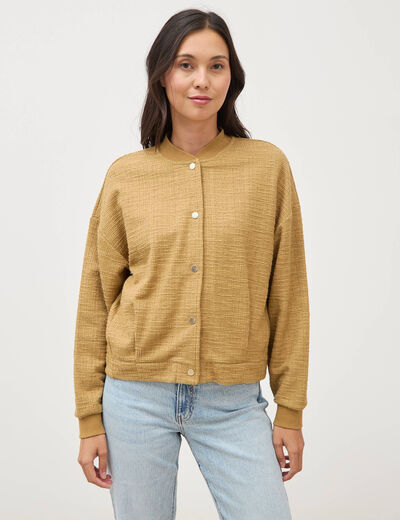 Veste droite manches longues tweed camel femme