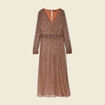 Robe longue évasée col en V marron cognac femme