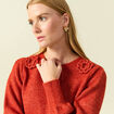 Pull manches longues col rond rouge fonc&eacute; femme