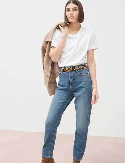 Jeans mom cropped taille haute denim dirty femme