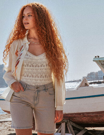 Débardeur tricot ajouré creme femme