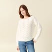 Pull ajour&eacute; col bateau manches longues ecru femme