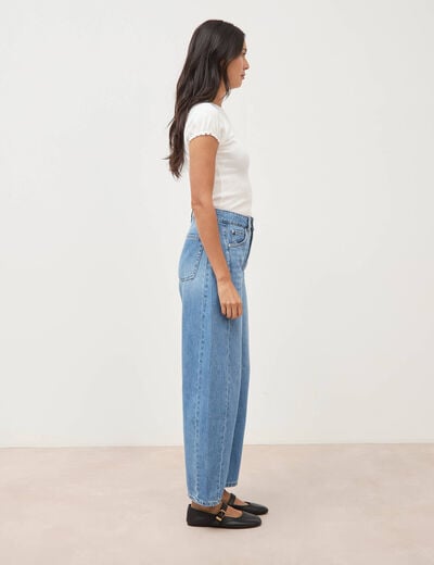 Jeans barrel taille haute broderie denim used femme