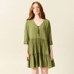 Robe évasée manches 3/4 vert kaki femme