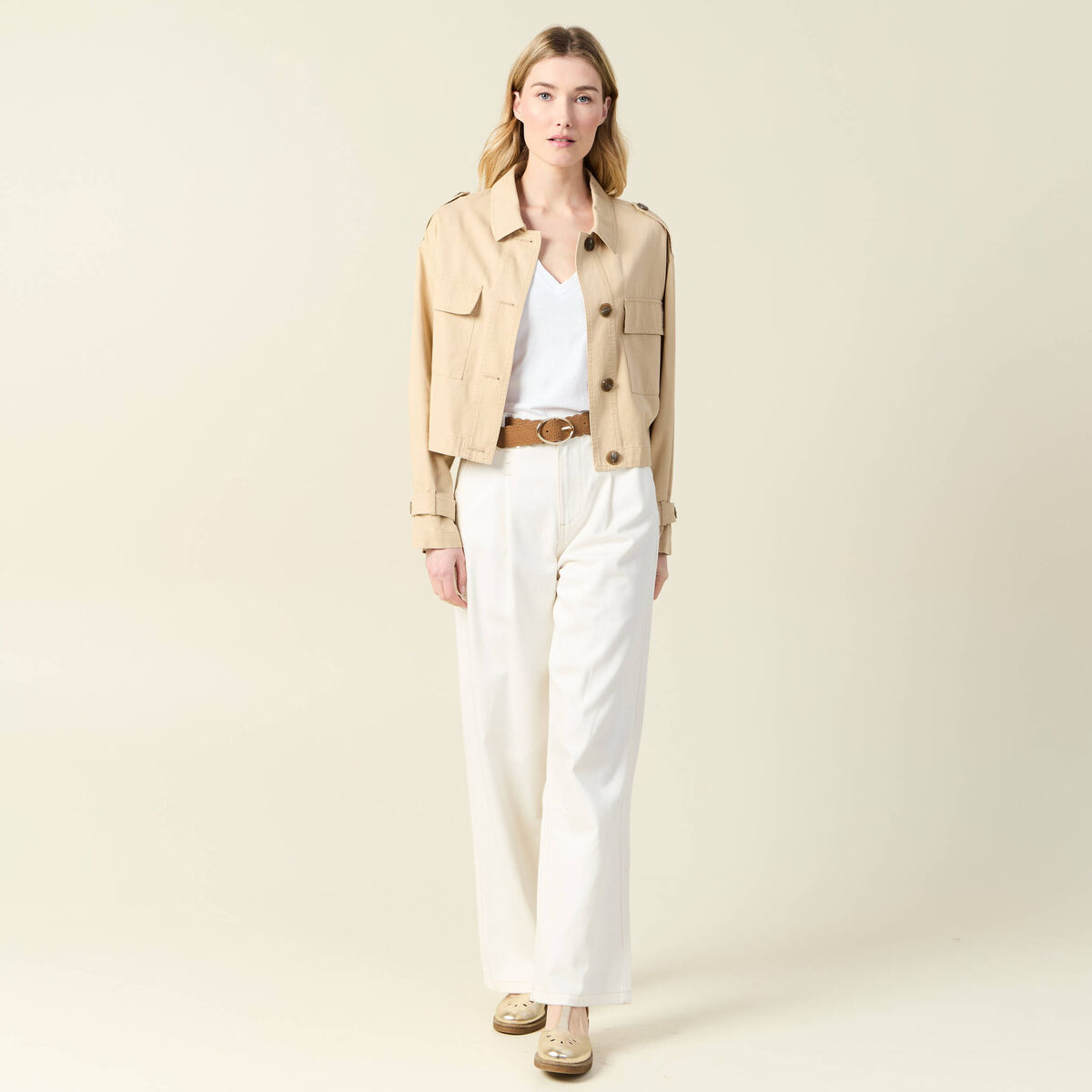 Jeans large à pinces denim blanc femme