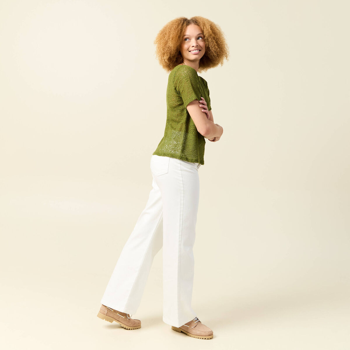 T-shirt manches courtes vert olive femme