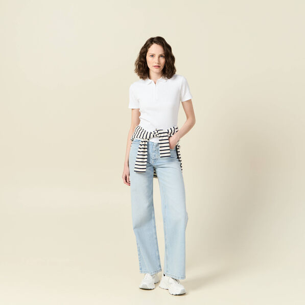 Polo zippé manches courtes blanc femme