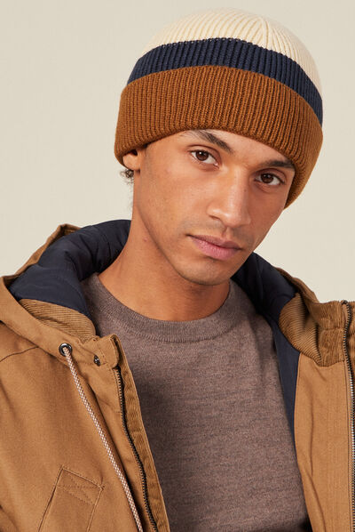 Bonnet tricoté marron homme