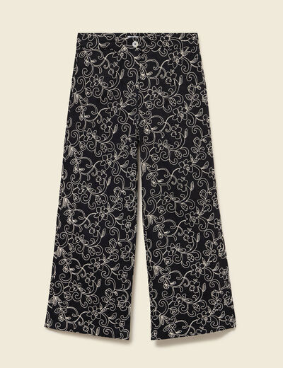 Pantalon loose en coton doubl&eacute; noir femme