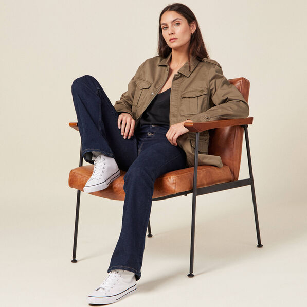 Veste droite poches àrabat vert kaki femme