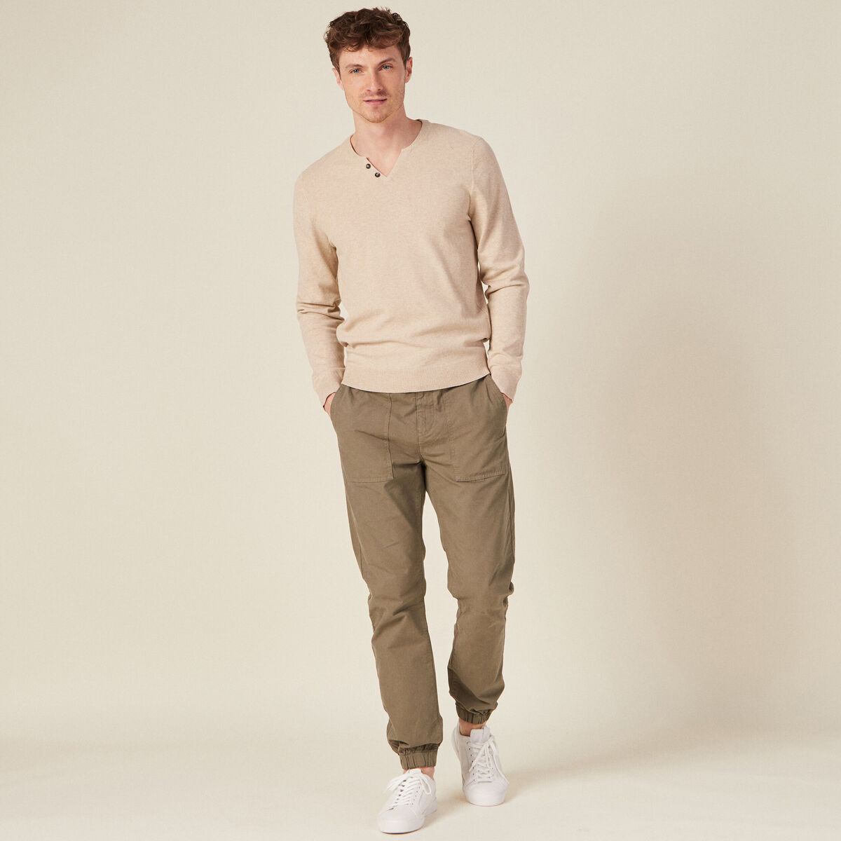 Pull manches longues beige homme