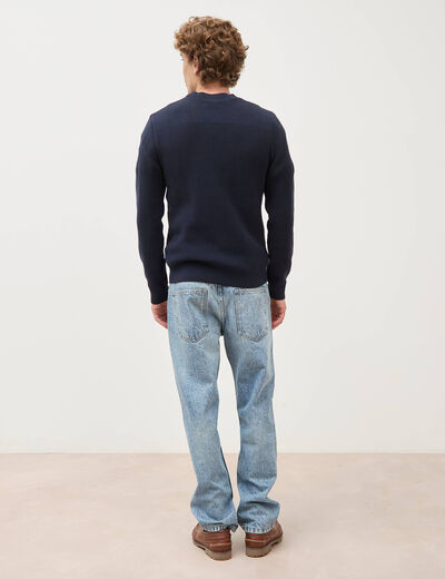 Pull col v manches longues bleu marine homme