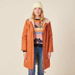 parka droite a capuche doublee orange fonce femme Parka droite à capuche doublée orange foncé femme