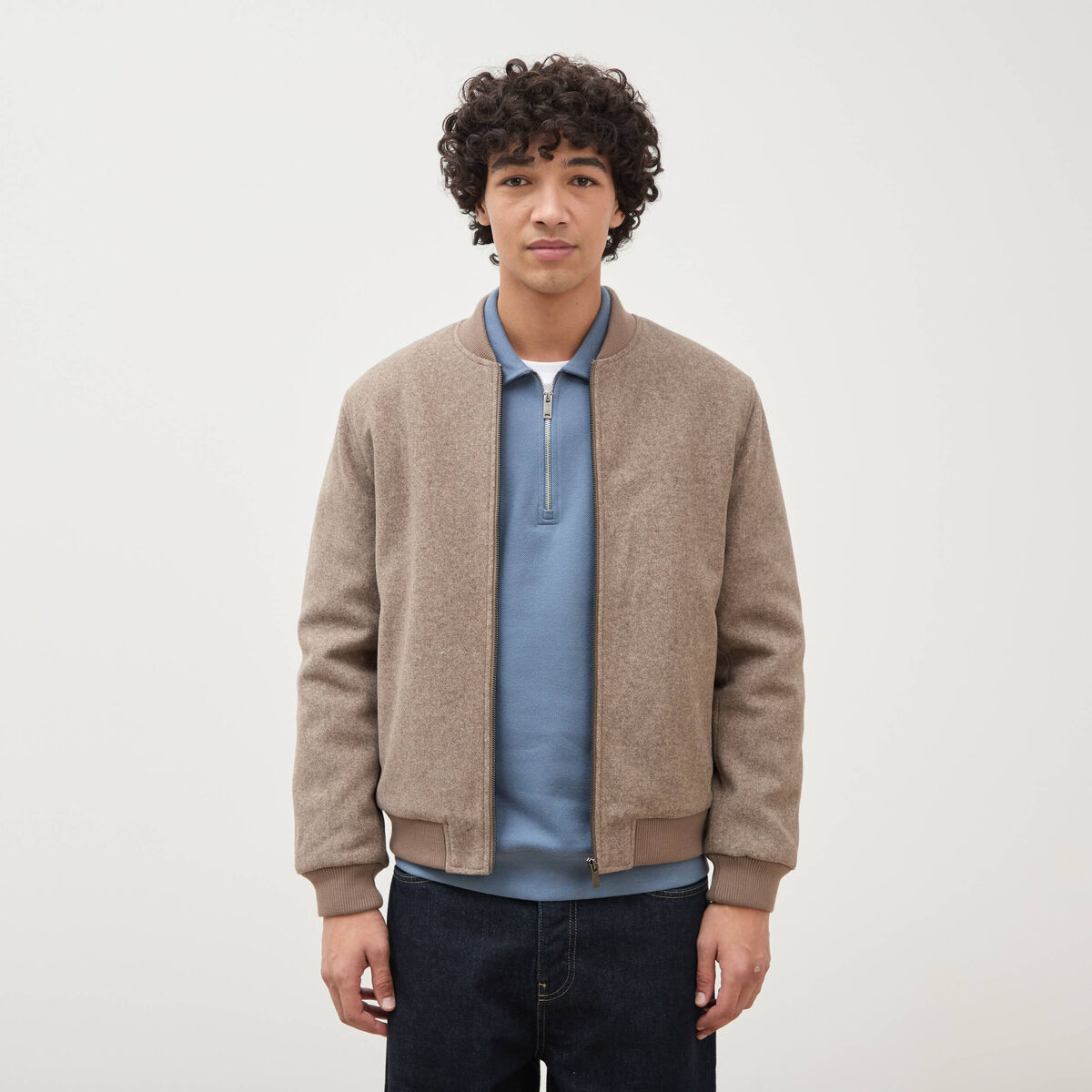 Blouson doubl&eacute; manches longues taupe homme