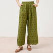 Pantalon droit 7/8&egrave;me brod&eacute; vert kaki femme