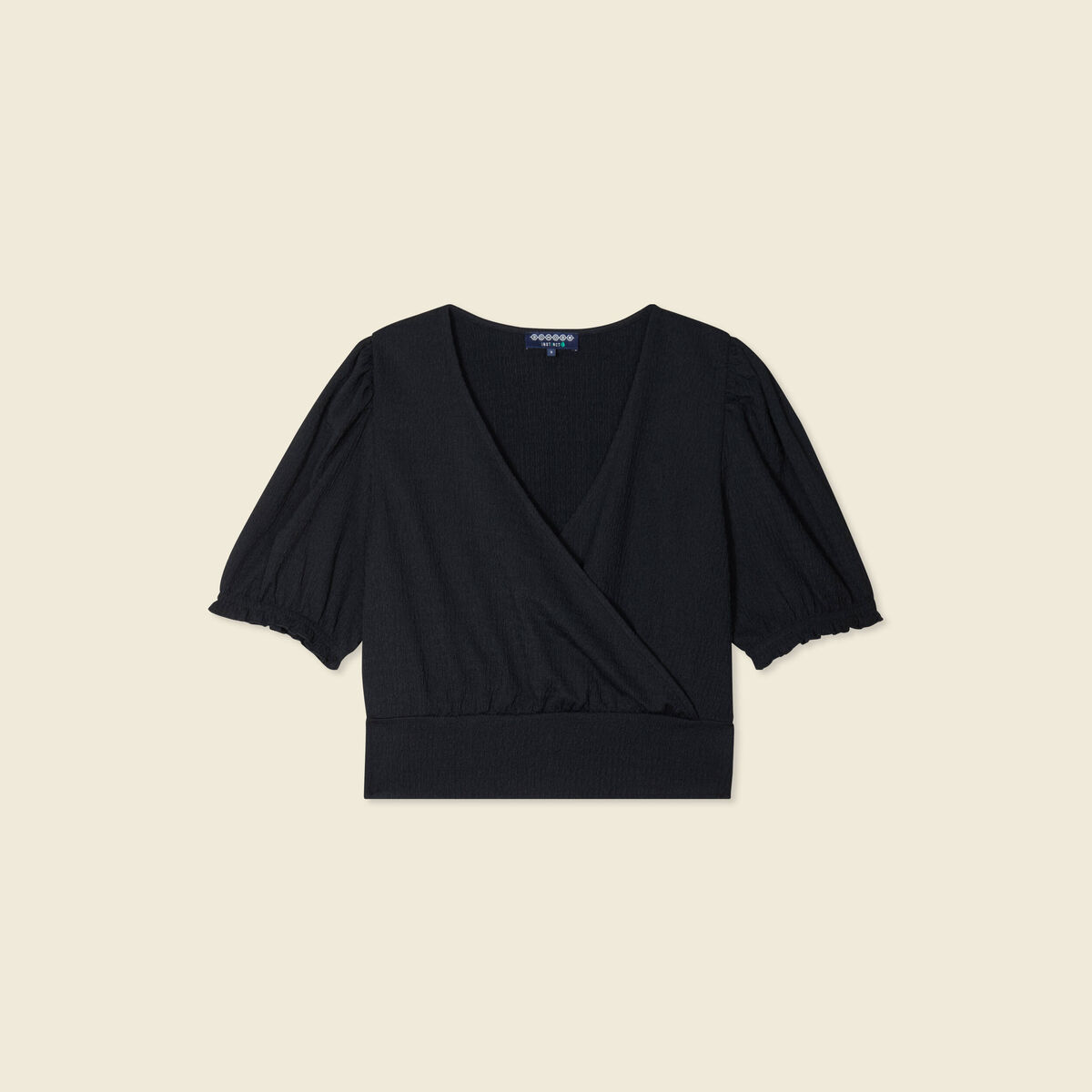 Blouse cropped manches courtes noir femme