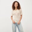 Pull droit court manches courtes ecru femme