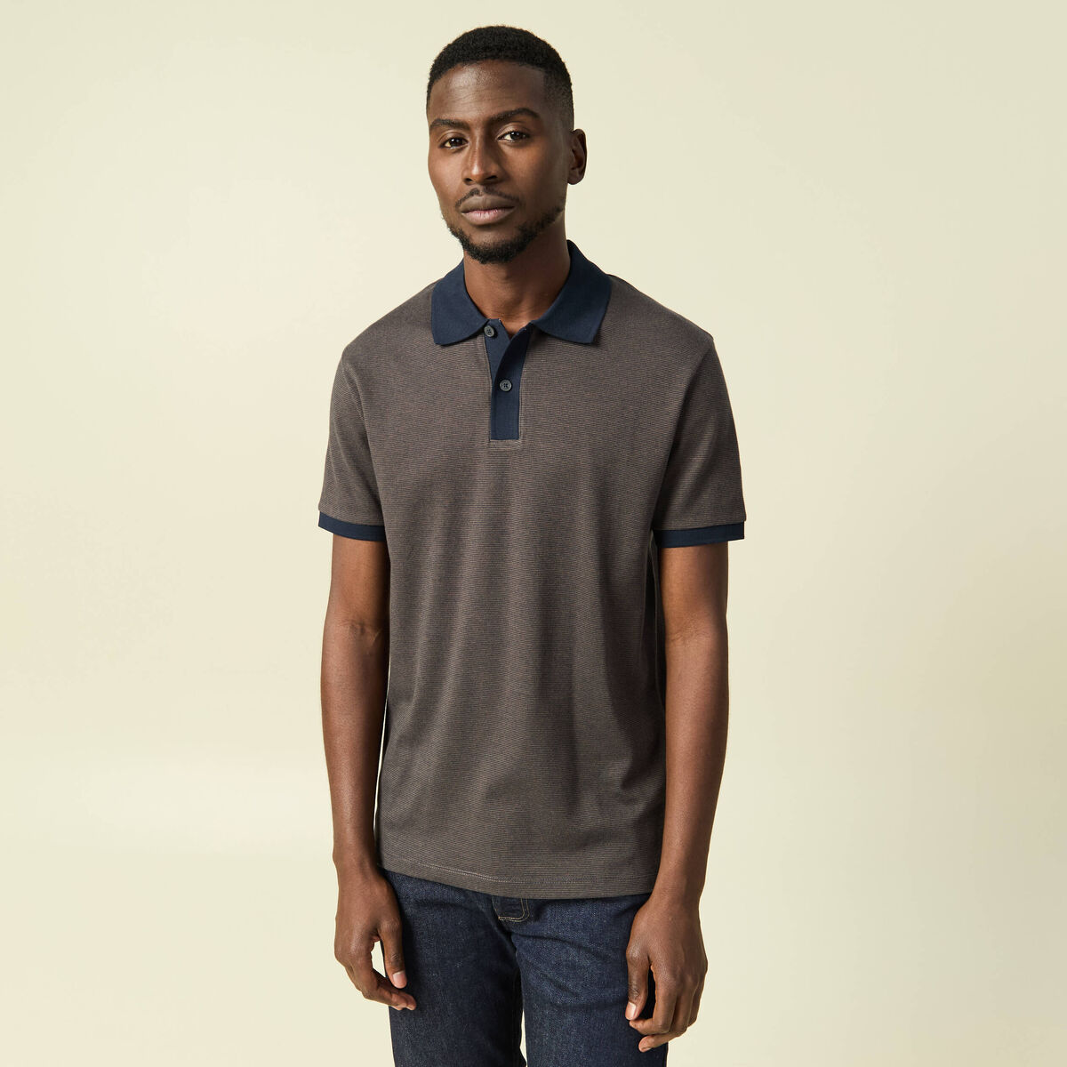 Polo col polo manches courtes en coton vert kaki homme