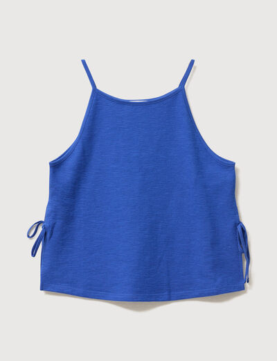 D&eacute;bardeur ray&eacute; et nou&eacute; col rond en coton bleu electrique femme