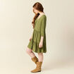 Robe évasée manches 3/4 vert kaki femme