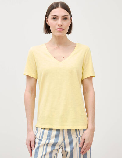 T-shirt manches courtes jaune pastel femme