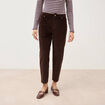 Pantalon taille haute velours resserr&eacute; marron femme
