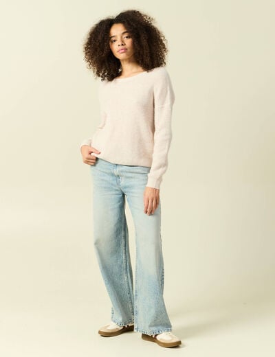 Pull r&eacute;versible manches longues col rond creme femme