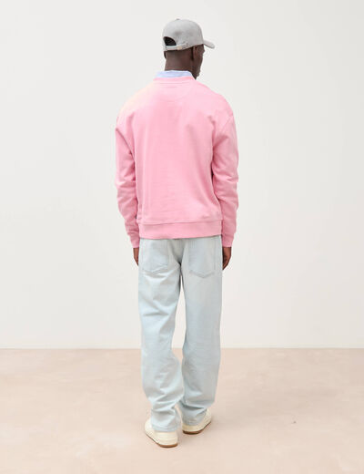 Sweat col rond manches longues en coton rose homme