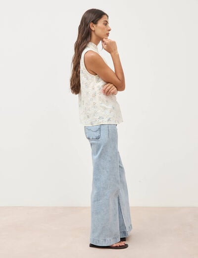 Chemise droite sans manches col montant bleu femme