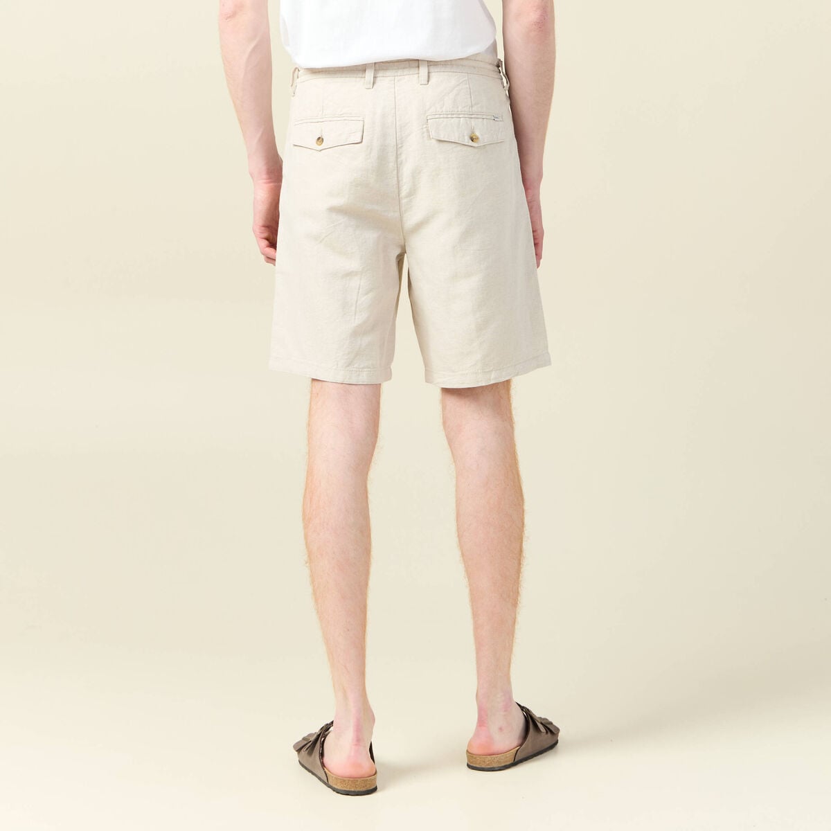 Bermuda droite &agrave; coulisse beige homme