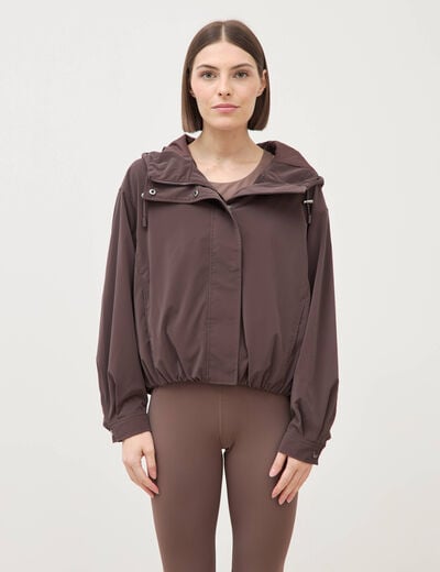 Blouson oversize court &agrave; capuche marron femme