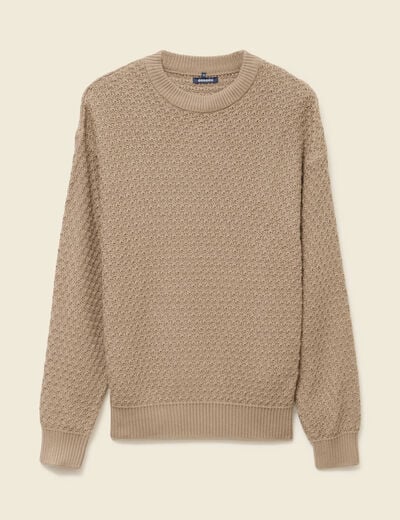Pull col rond en coton taupe homme