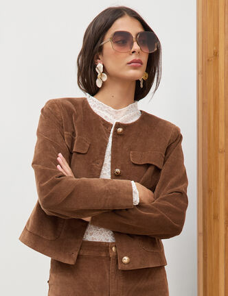 Veste manches longues en velours vieux rose femme