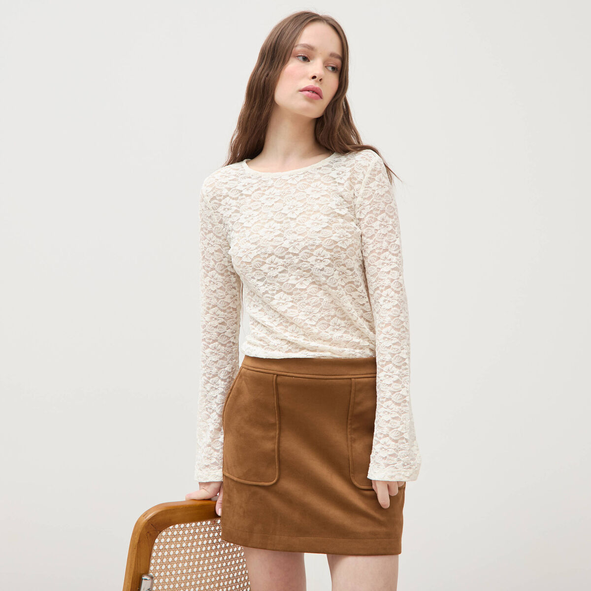 Mini-jupe doubl&eacute;e marron femme