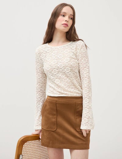 Mini-jupe doubl&eacute;e marron femme