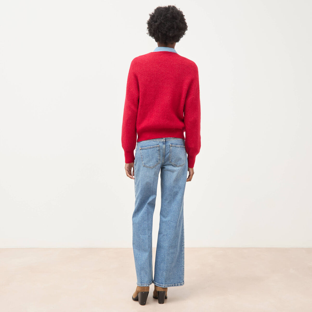 Pull droit col rond manches longues rouge femme