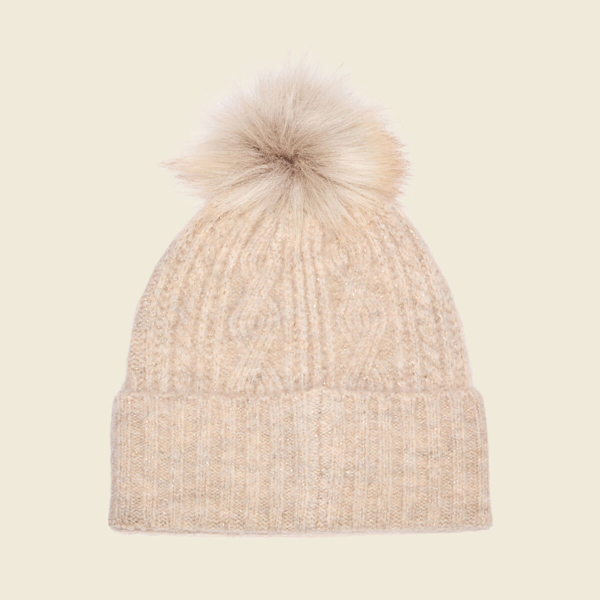 Bonnet avec pompon marron clair femme