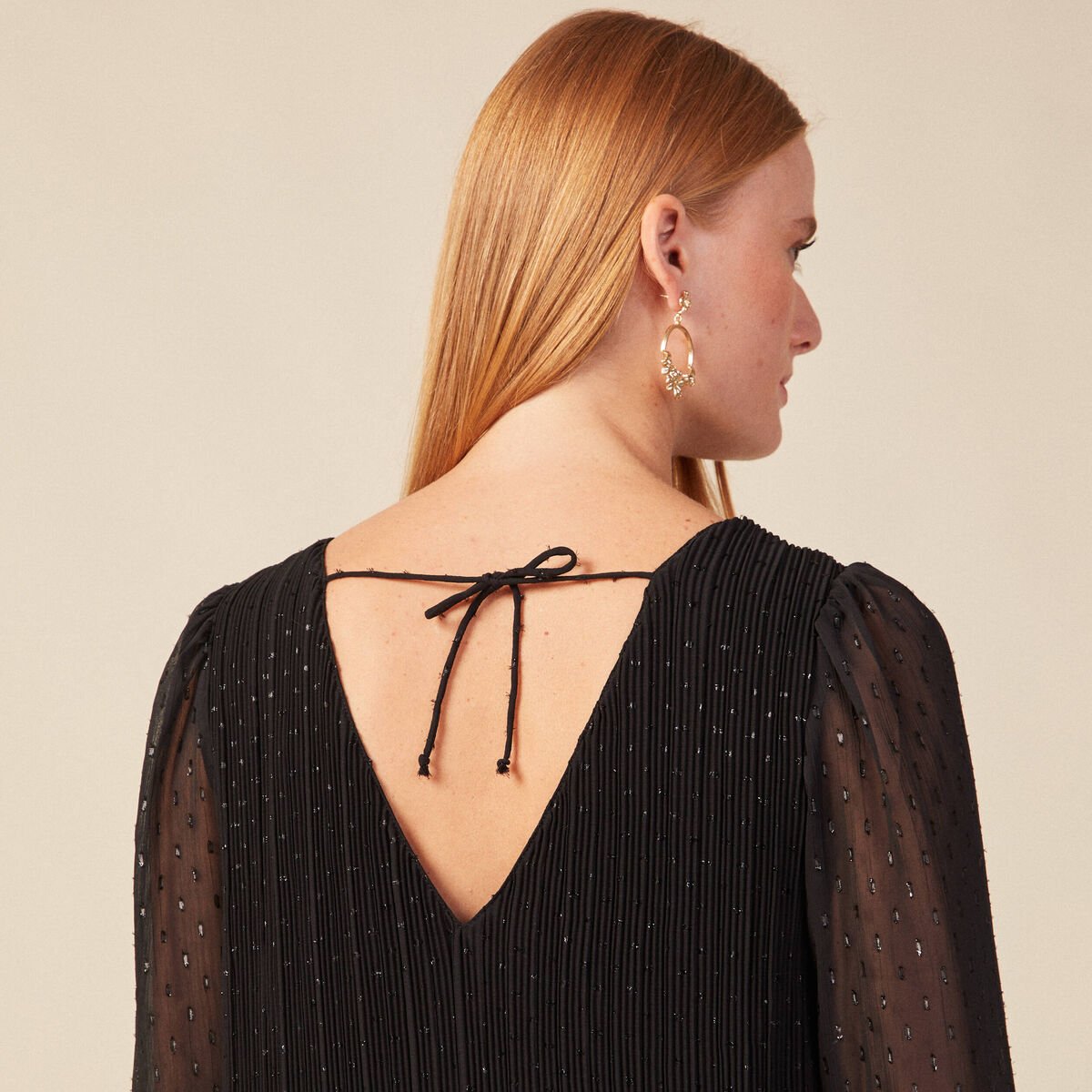 Robe trapèze plissée noir femme