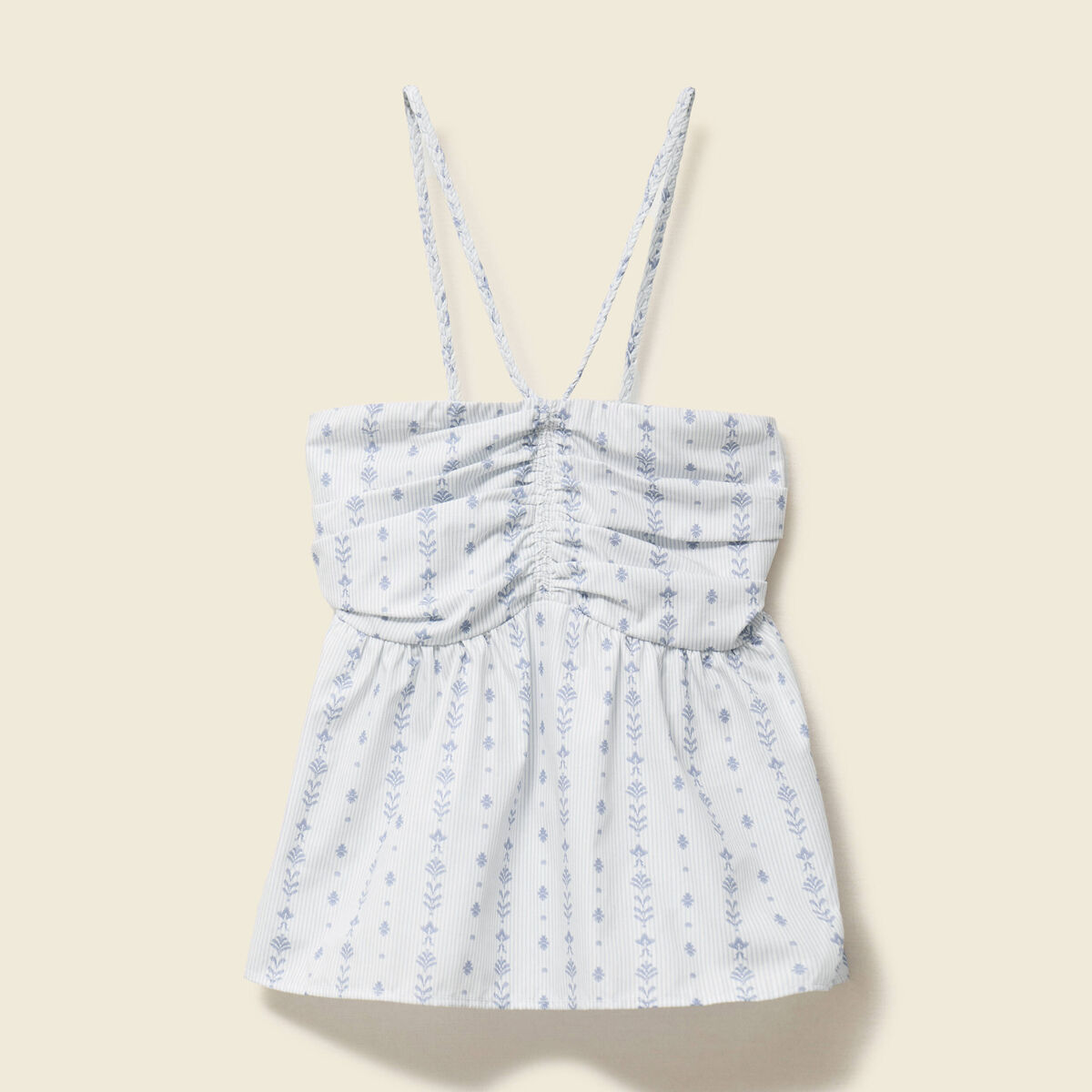 Top col droit &agrave; bretelles en coton bleu clair femme