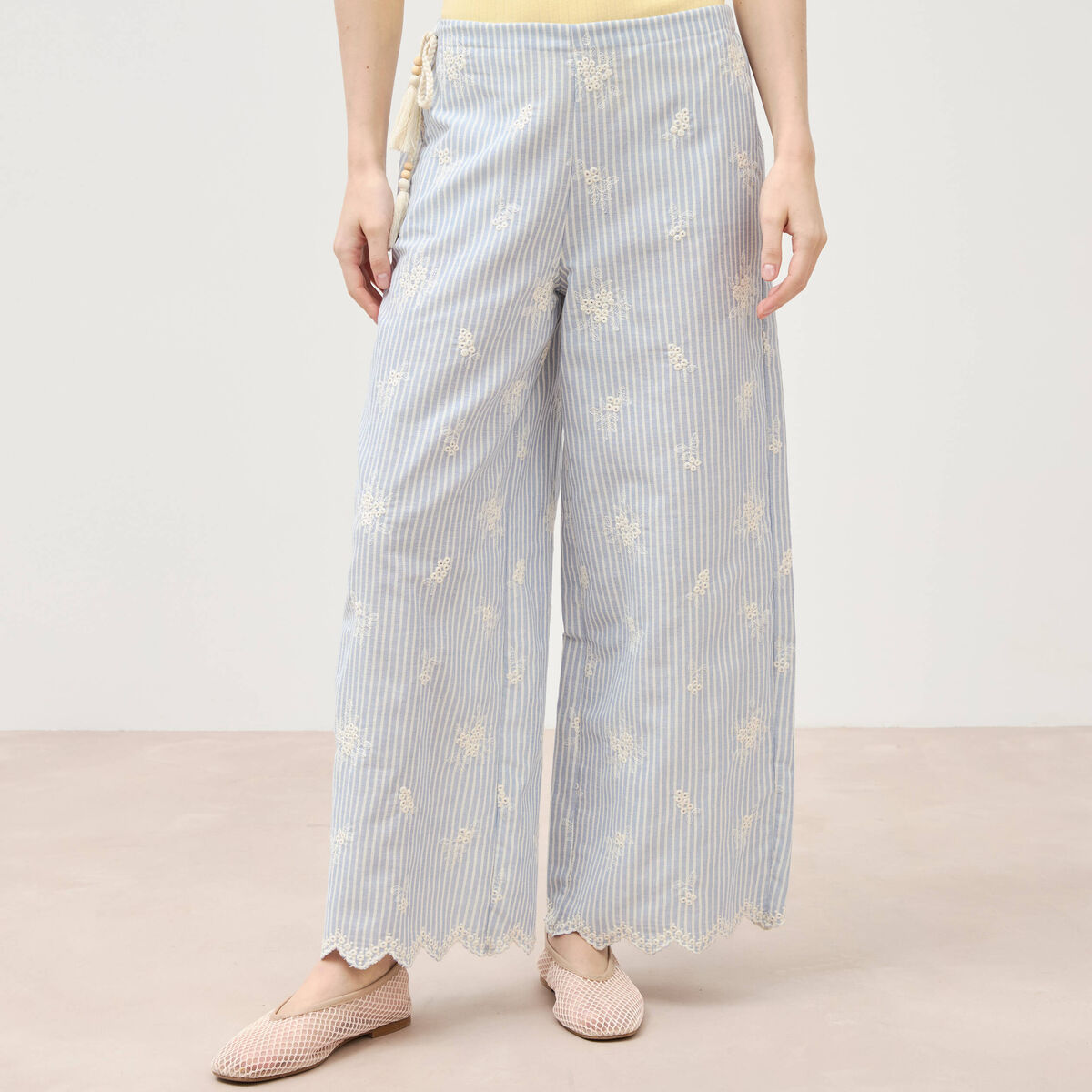 Pantalon loose taille standard bleu clair femme