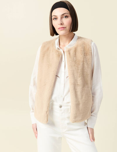 Gilet sans manches doublé beige femme