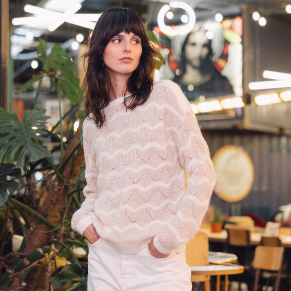 pull manches longues ajoure creme femme Pull manches longues ajouré creme femme