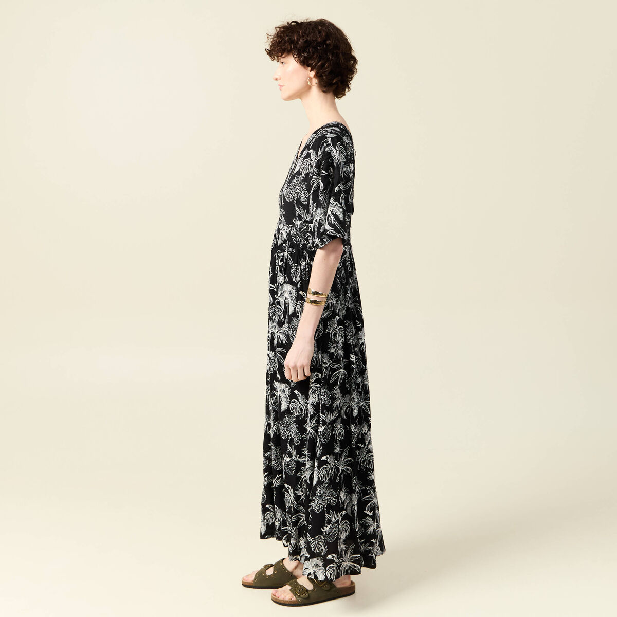 Robe longue droite dos en V noir femme