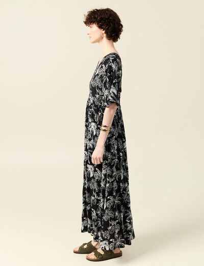 Robe longue droite dos en V noir femme