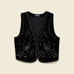Veston court droit en velours noir femme