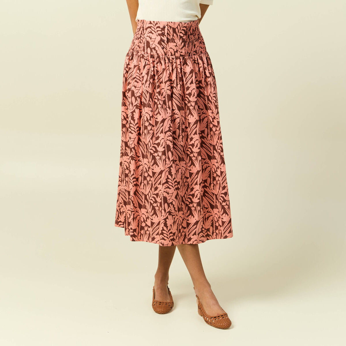 Jupe longue &eacute;vas&eacute;e en coton marron fonc&eacute; femme