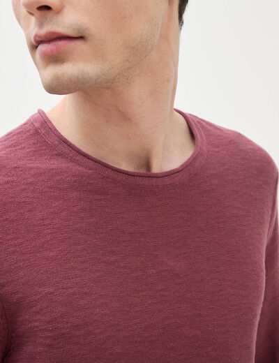 Pull fin en coton manches longues vieux rose homme