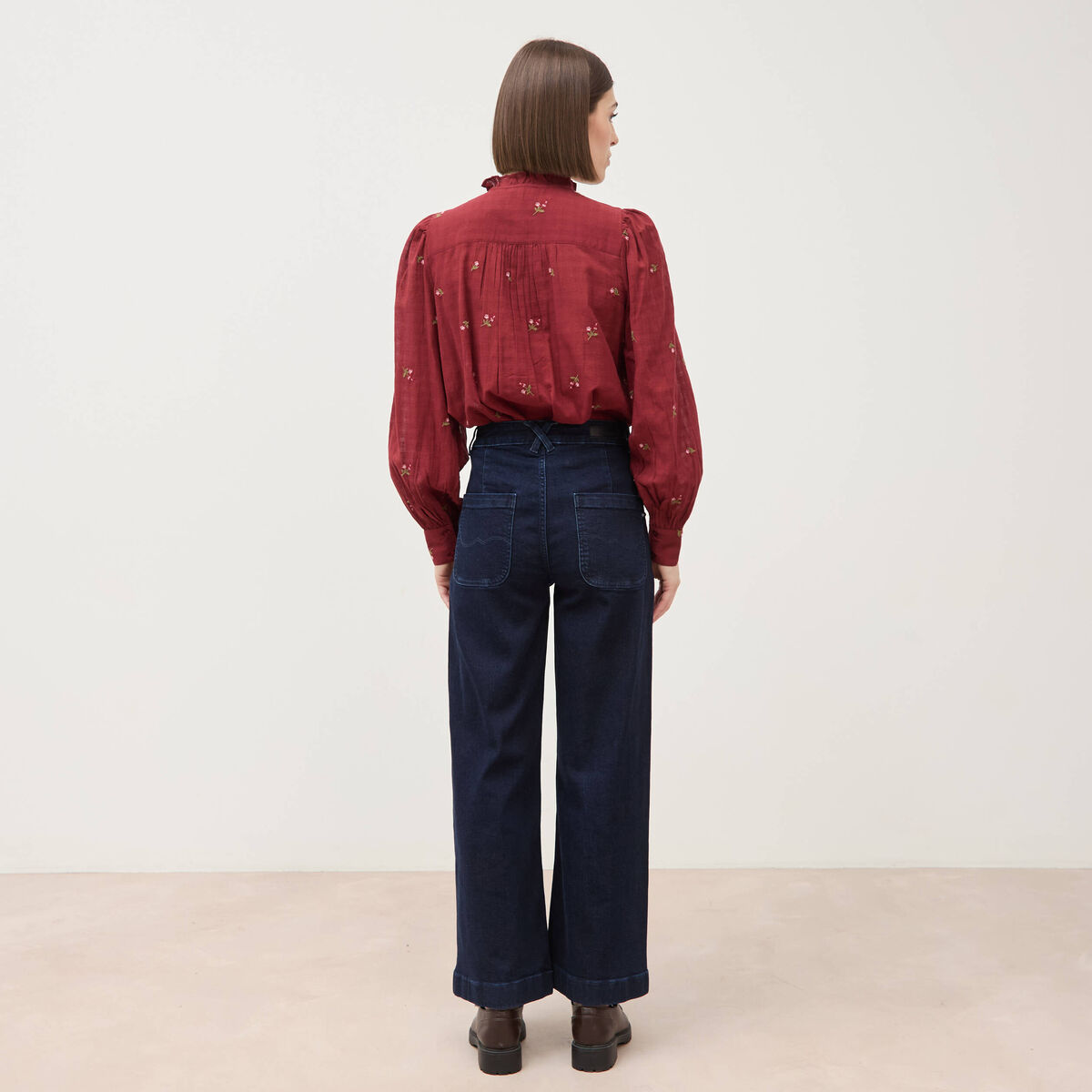 Jeans large taille haute denim brut rinse femme